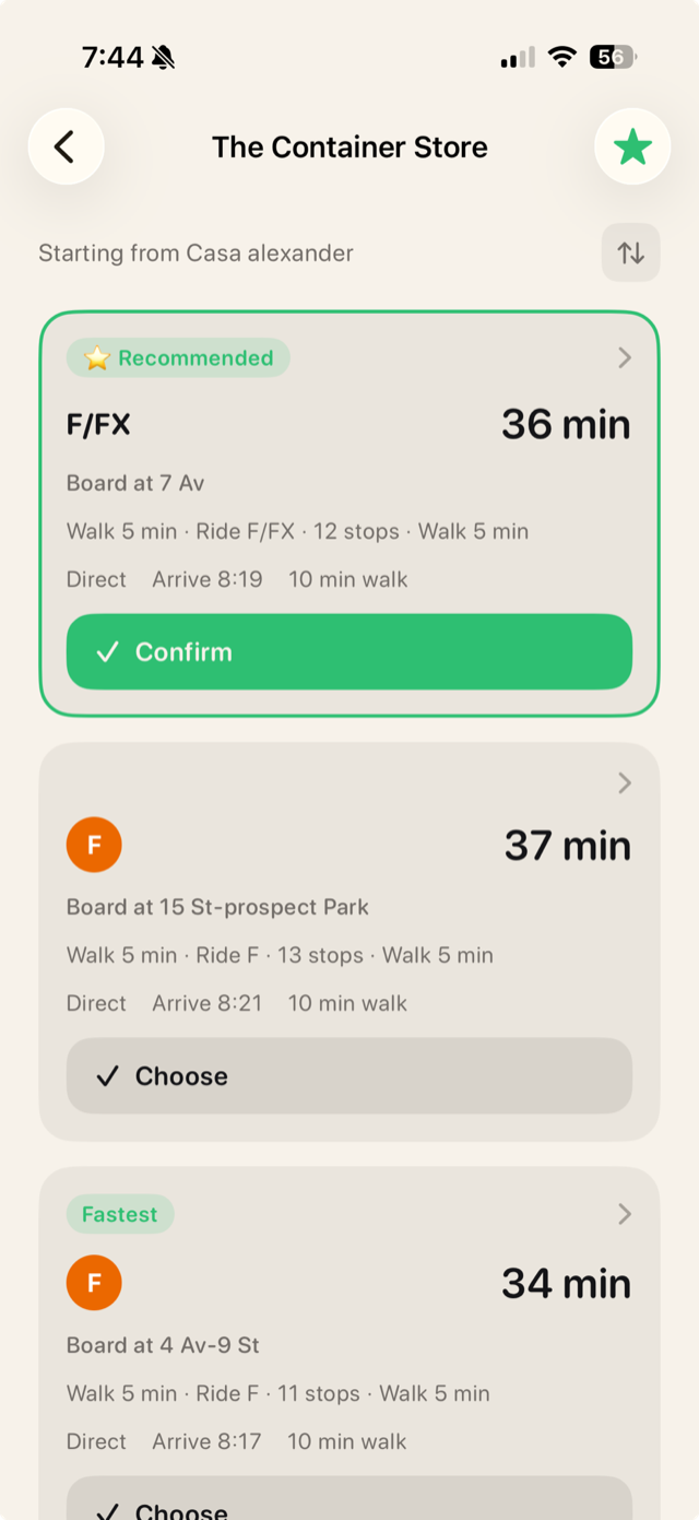 Leaveby route options for your trip